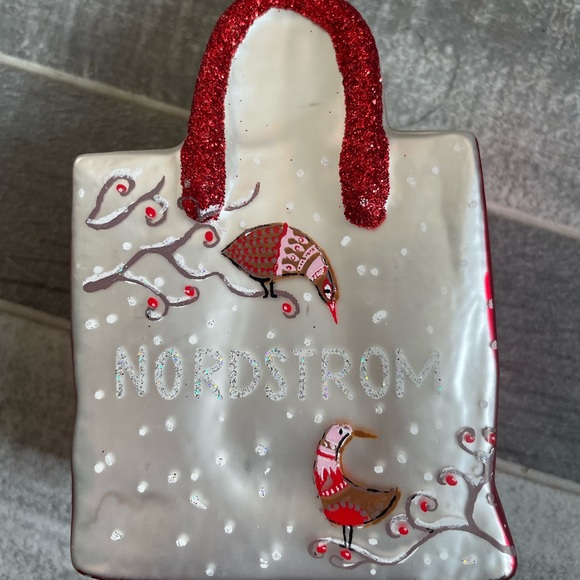 Danbury Mint Other - Nordstrom Shopping Bag Glass Christmas Ornament Silver & Red Glitter